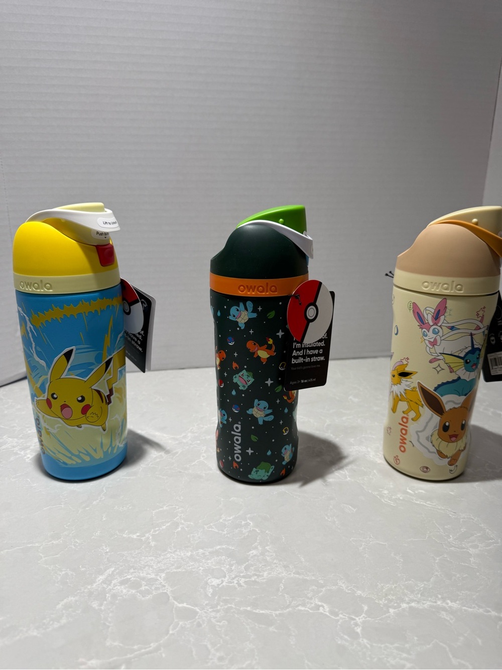 Owala Pokémon Insulated Water Bottle - Pikachu, starters,Eevee set of 3